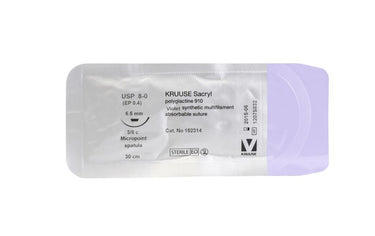 KRUUSE Sacryl suture, USP 8-0 (30cm), 3/8C MicroS Needle: 6.5mm 18/pk